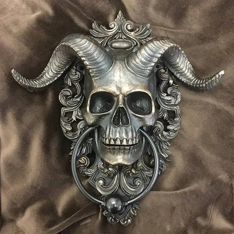 Halloween Doorbell:☠️😈Baphomet Horned God Skull Hanging Door Knocker