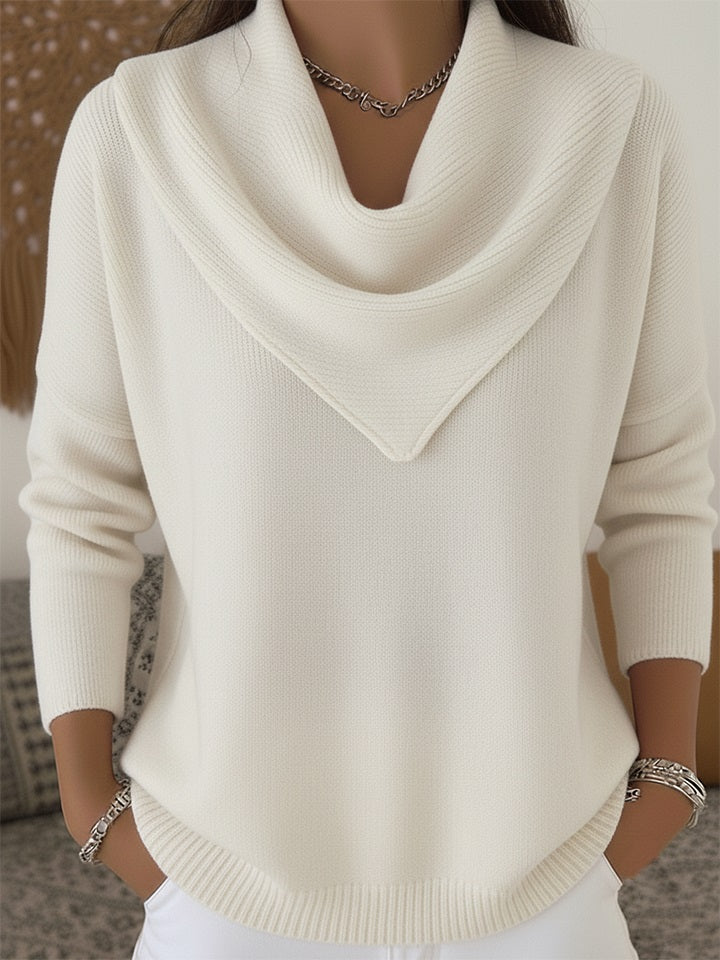 Elegant Retro Soft Triangle Neck Solid Color Sweater Top