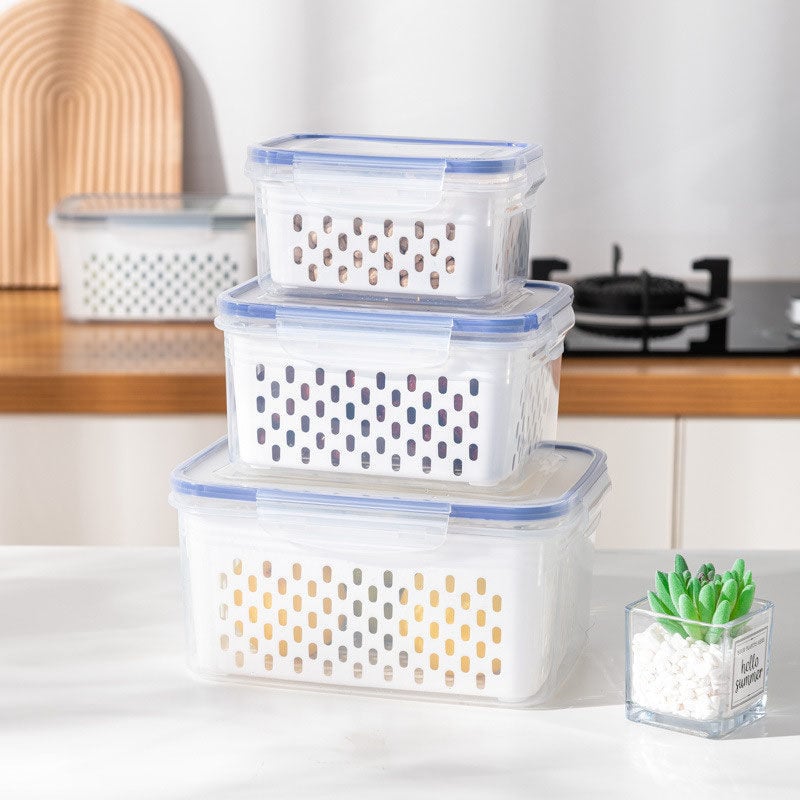 Household Transparent Plastic Food Storage Box, Including A Drain Basket