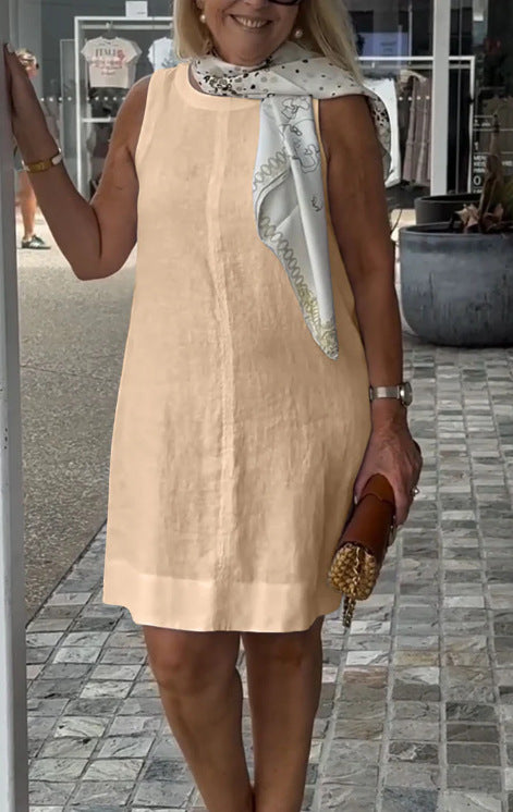 Casual Solid Color Round Neck Vest Dress