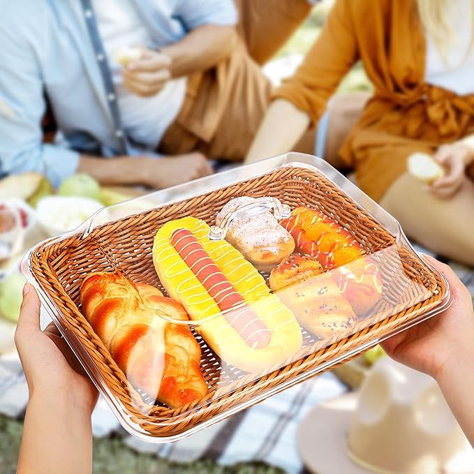 🍞Large Handwoven Rattan-Style Bread Basket With Clear Acrylic Lid