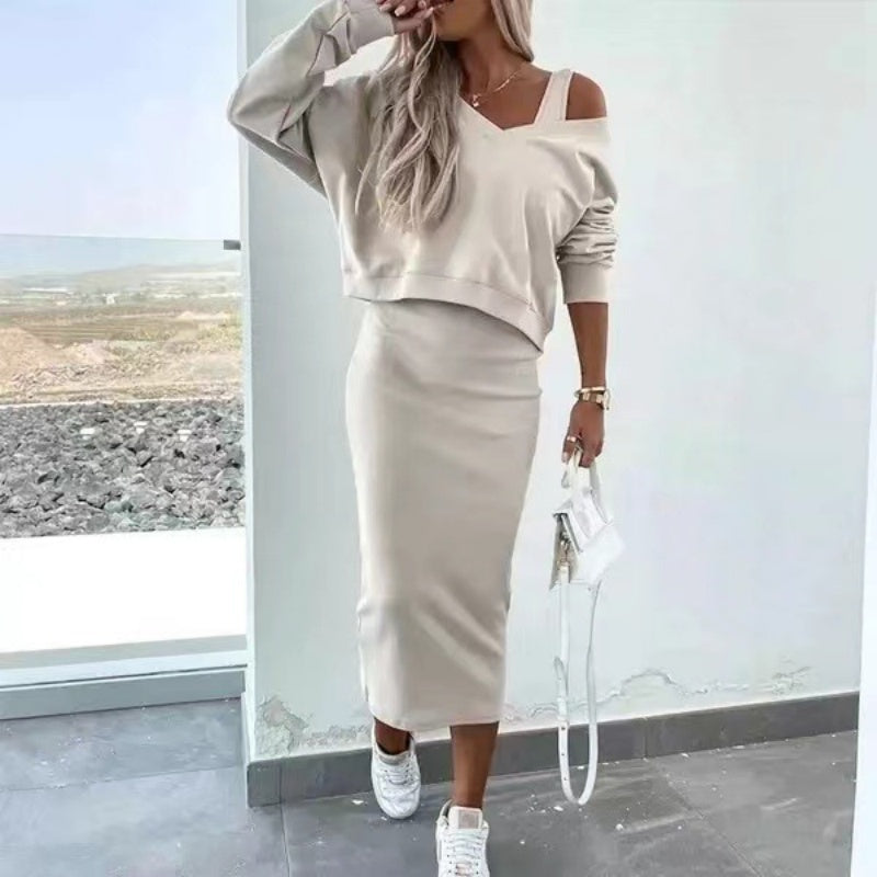 Women's 2 Piece Set Sleeveless Dress & Loose V-Neck Pullover