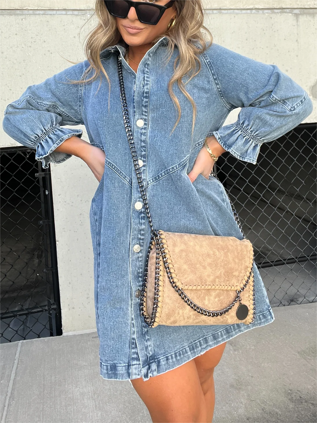 2024 New Washed Denim Puff Sleeve Dress (Buy 2 Free Shipping)