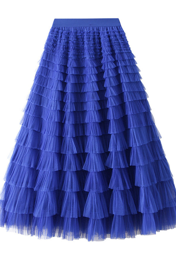 Tiered Elastic Waist Tulle Maxi Skirt