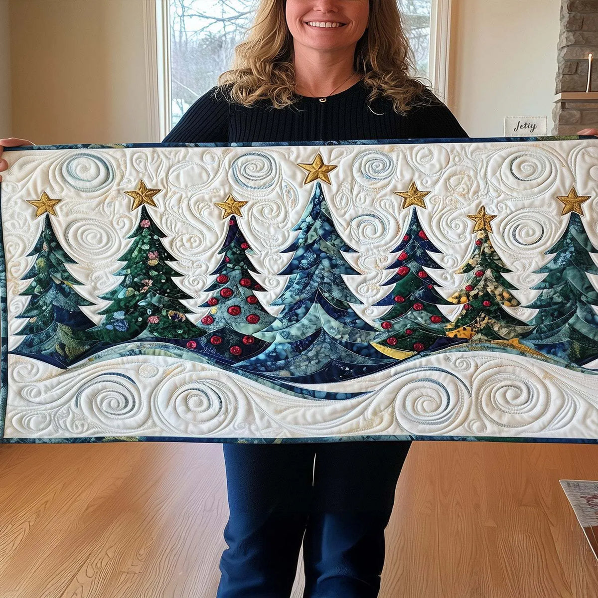 🍽️Quilted Table Runner with Vivid 3D Design