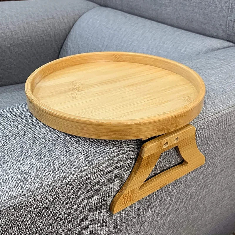 Natural Solid Wood Round Sofa Tray