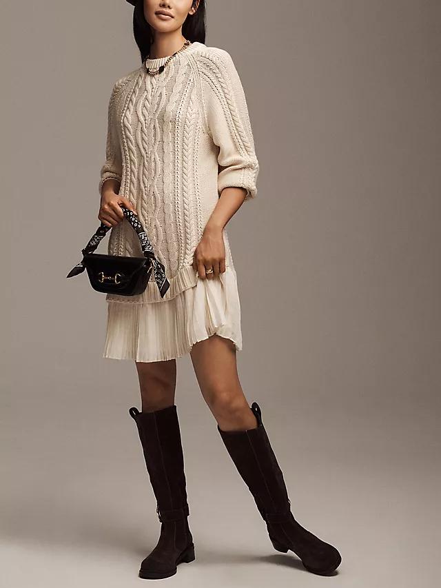 🧥Women's Round Neck Cable Knit Sweater Mini Skirt