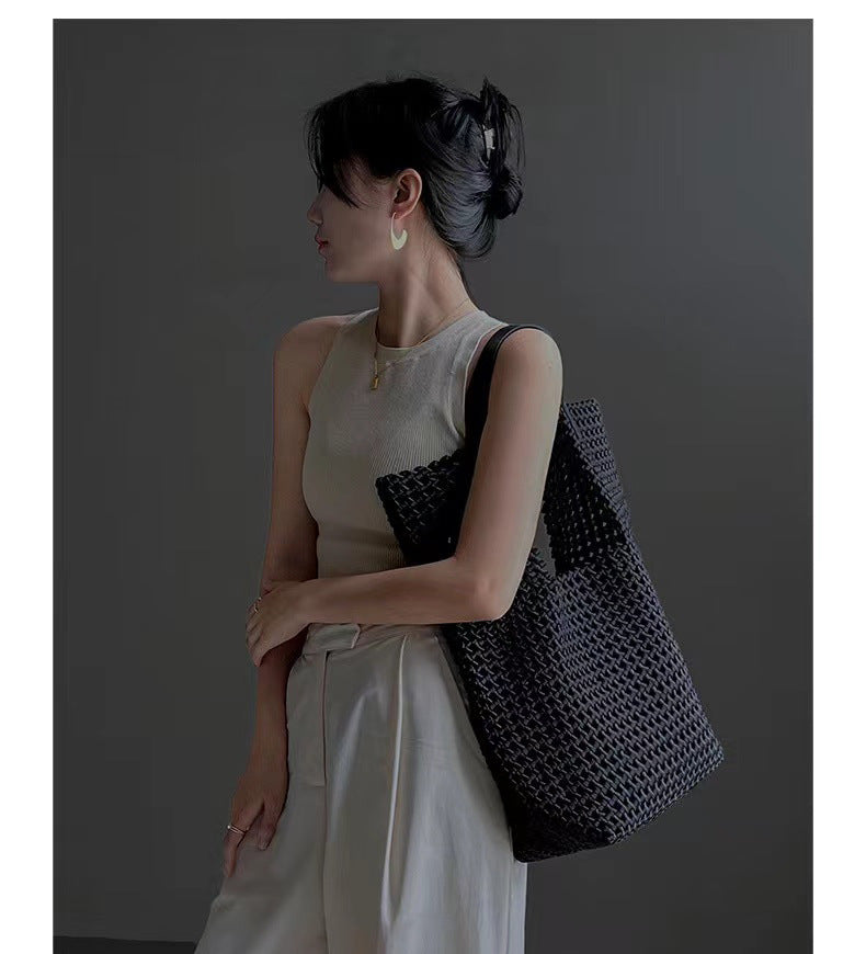 Hand-Woven Oversized Leather Tote, Leather Shoulder Bag Handbag