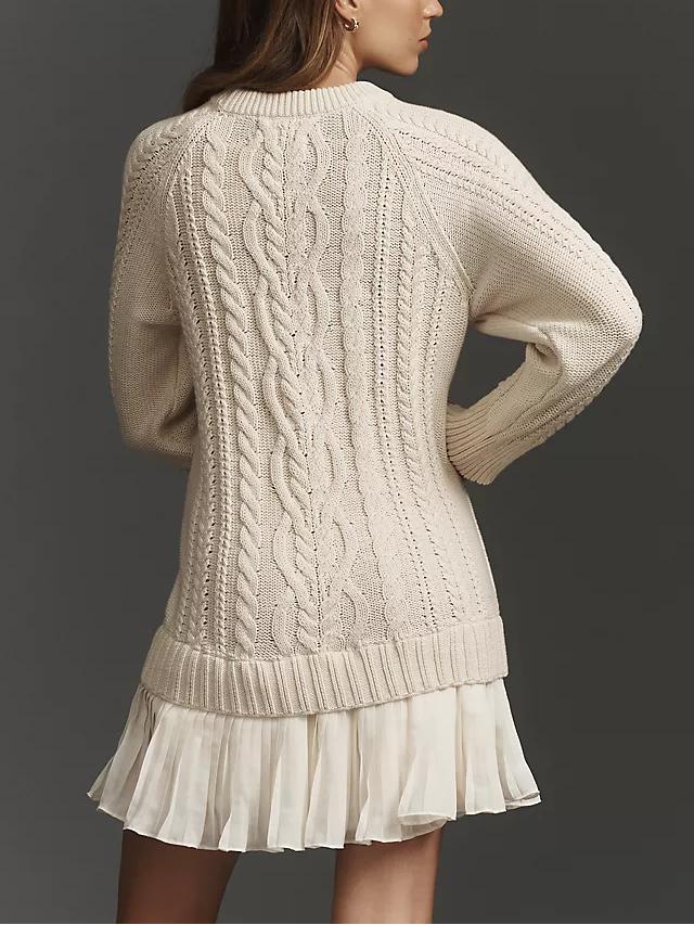 🧥Women's Round Neck Cable Knit Sweater Mini Skirt