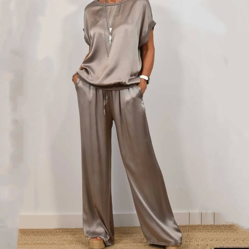 💕Women's Cotton Mercerisé Short Sleeve Top & Pants 2-Piece Set