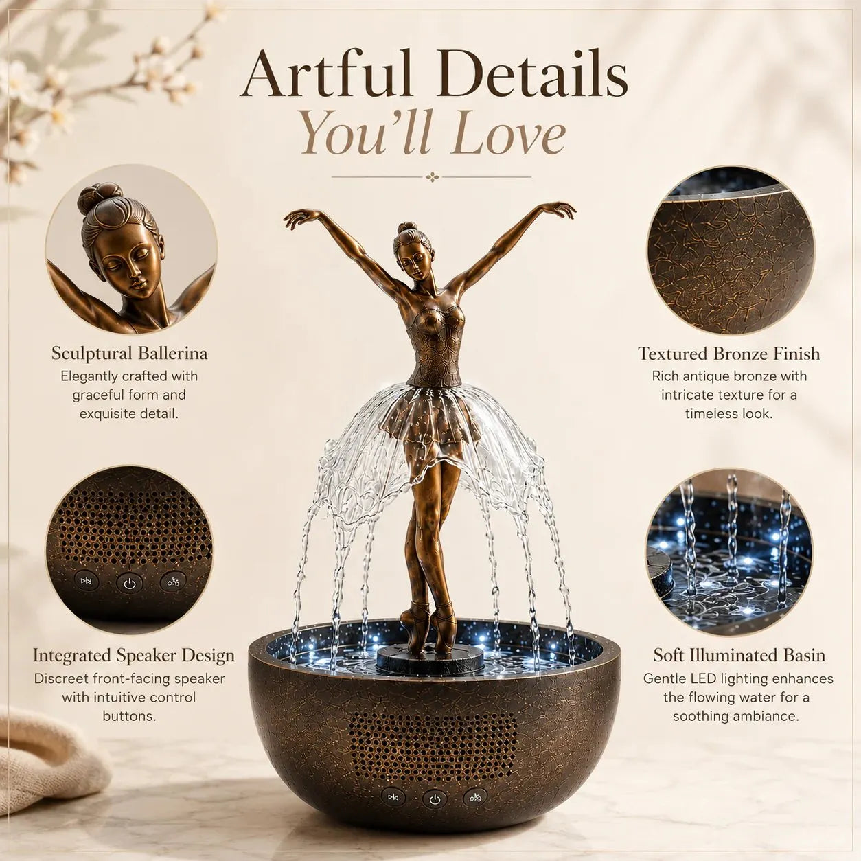 💃🩰Elegant Ballet Dancer Desktop Fountain