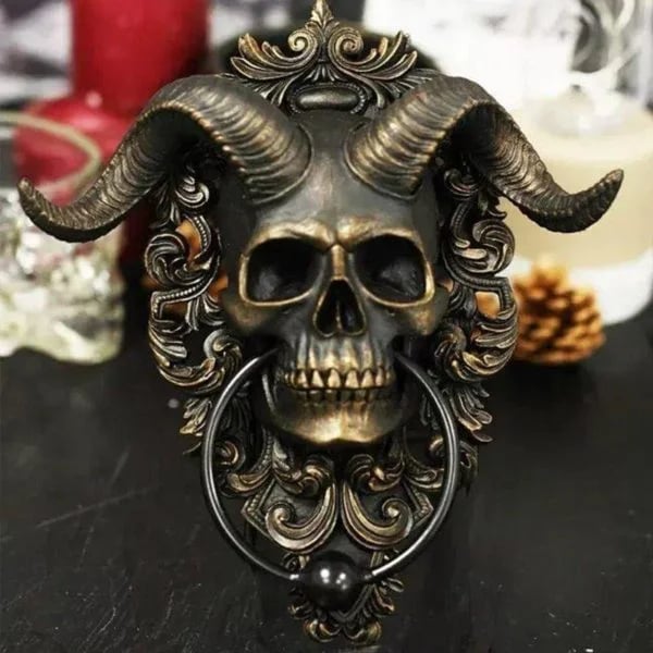 Halloween Doorbell:☠️😈Baphomet Horned God Skull Hanging Door Knocker