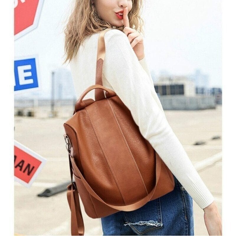 Leather Ladies Anti-Theft Backpack