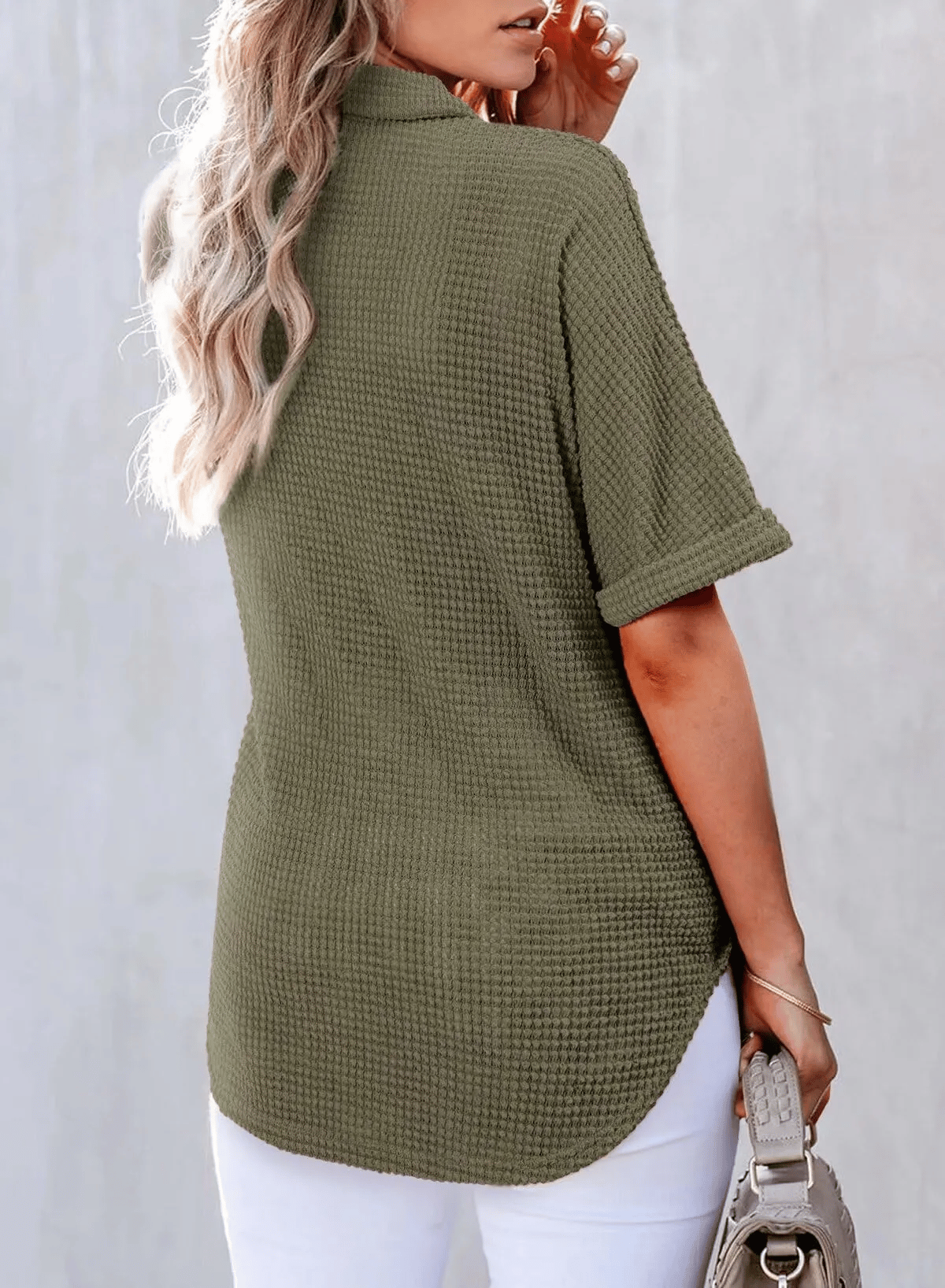 Women's Waffle Knit Short-Sleeve Tunic Henley Shirts