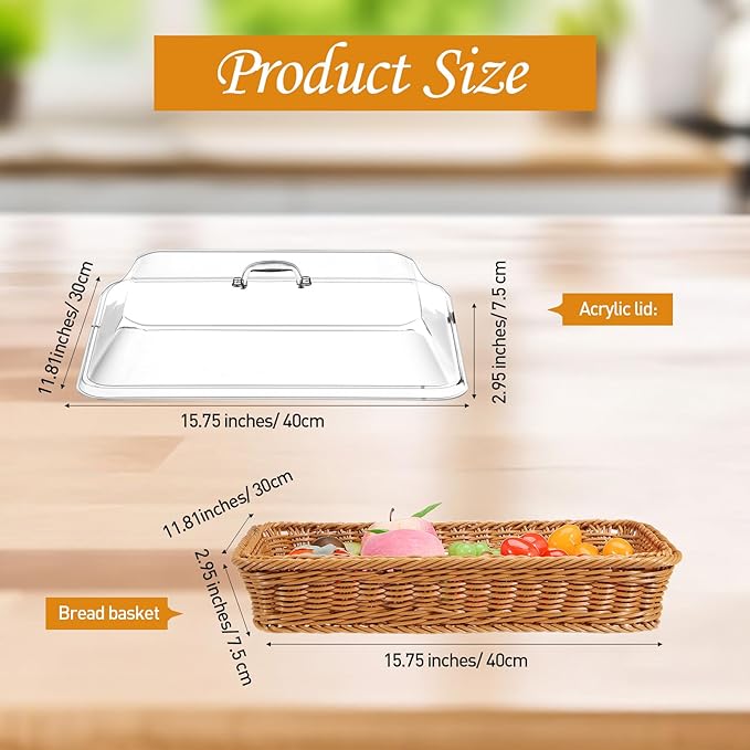 🍞Large Handwoven Rattan-Style Bread Basket With Clear Acrylic Lid
