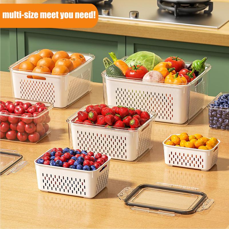 Household Transparent Plastic Food Storage Box, Including A Drain Basket