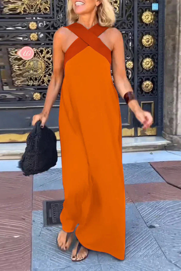 Women Cross Backless Sleeveless Dress