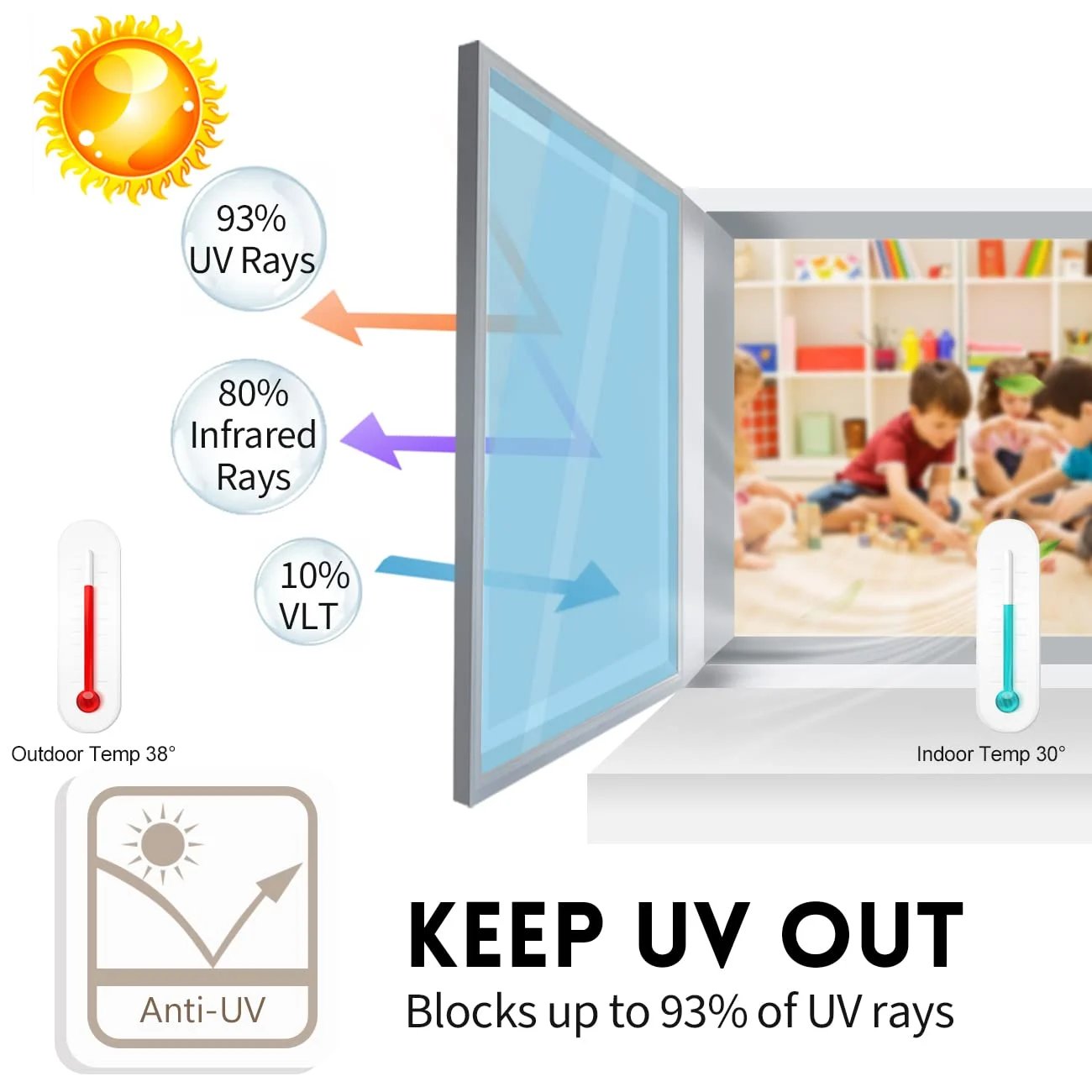 Privacy Sun Blocking Anti-UV Reflective Window Film