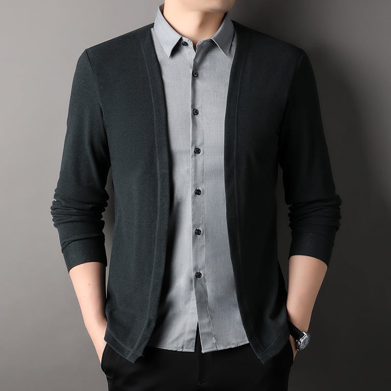 Men's Fake Two Piece Shirt Collar Knitted Cardigan - Buy two and get free shipping!