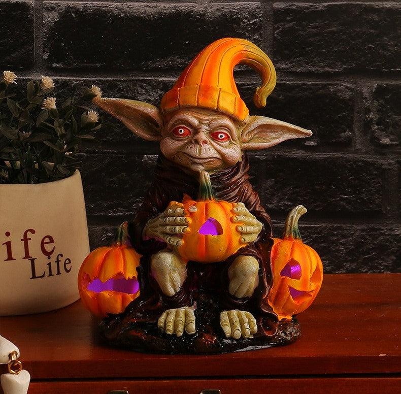 Ghoulie Halloween Resin Statue with Pumpkin Lamp - BUY 1 GET 1 FREE