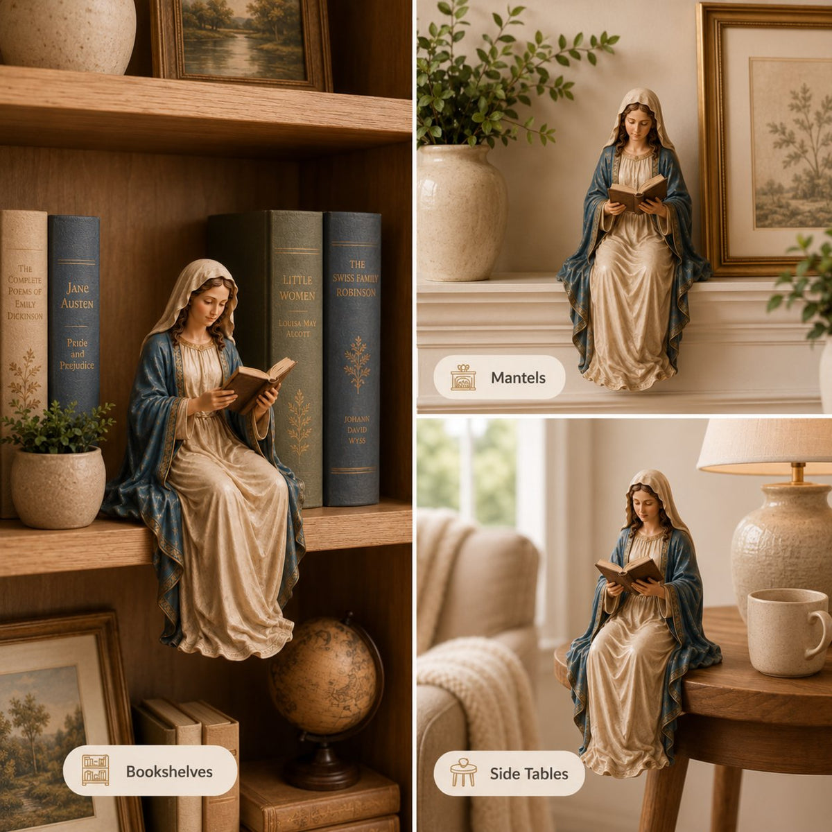 Serene Statue Of The Virgin Mary Reading