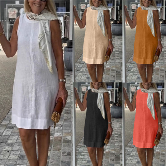 Casual Solid Color Round Neck Vest Dress