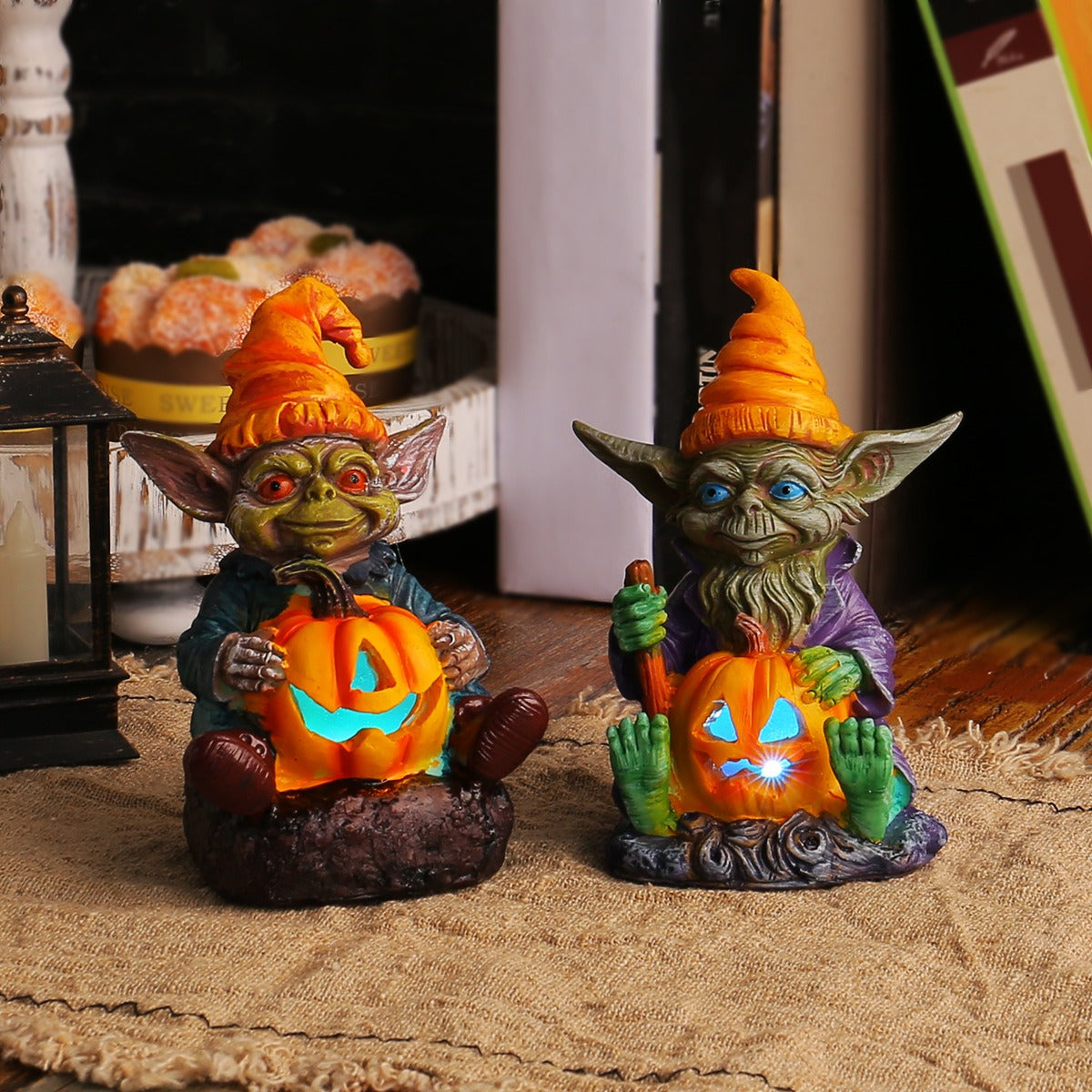 Ghoulie Halloween Resin Statue with Pumpkin Lamp - BUY 1 GET 1 FREE