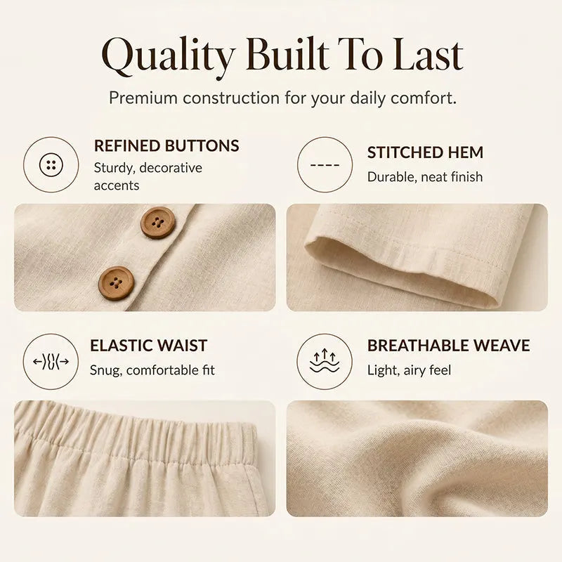 Women's Summer V-Neck Button-Front Sleeveless Top and Shorts Two-Piece Set