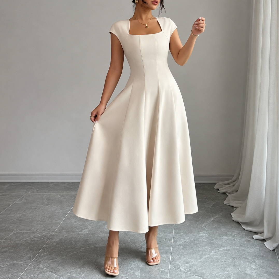 Women's Elegant Square-Neck A-Line Summer Dress