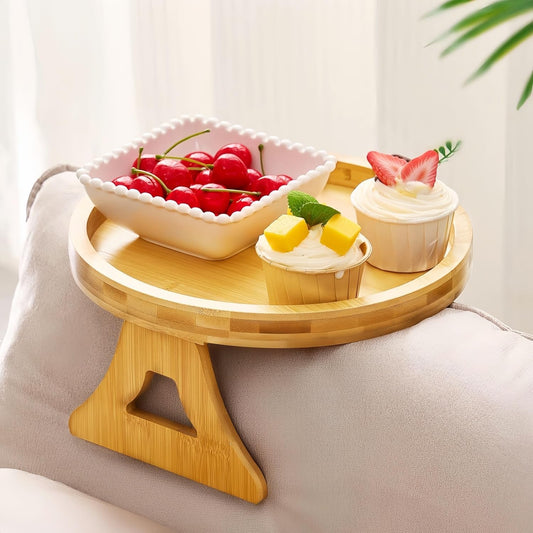 Natural Solid Wood Round Sofa Tray