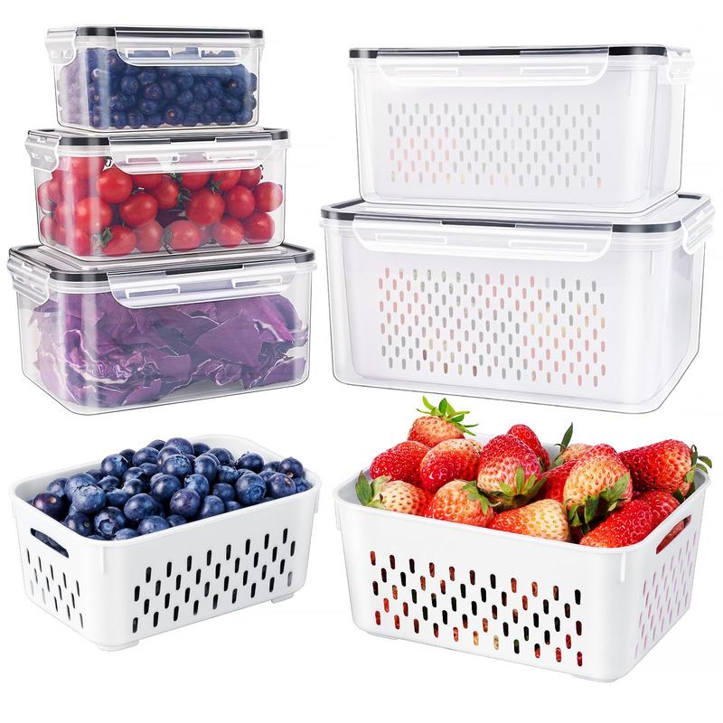 Household Transparent Plastic Food Storage Box, Including A Drain Basket
