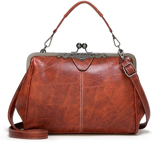 💼Elegant Waterproof Women’s Leather Kiss-Lock Tote Handbag