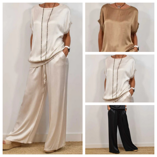💕Women's Cotton Mercerisé Short Sleeve Top & Pants 2-Piece Set