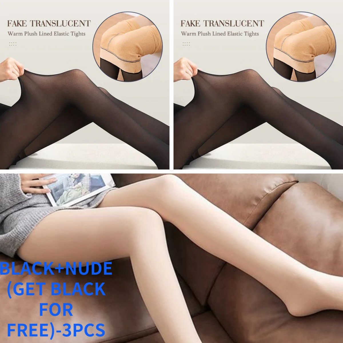 Flawless Legs Fake Translucent Warm Plush Lined Elastic Tights