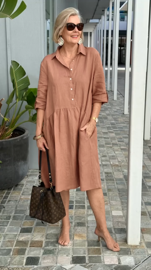 New Women's Cotton Linen Casual Dress
