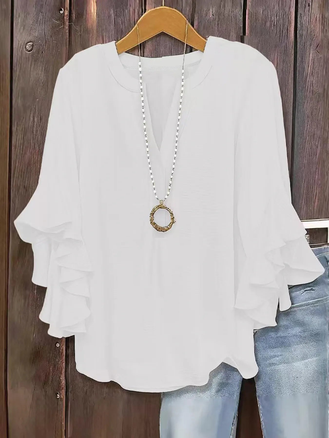 Women's V-Neck Top With Ruffle Sleeves