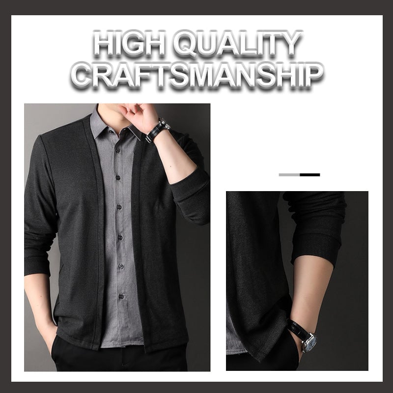 Men's Fake Two Piece Shirt Collar Knitted Cardigan - Buy two and get free shipping!