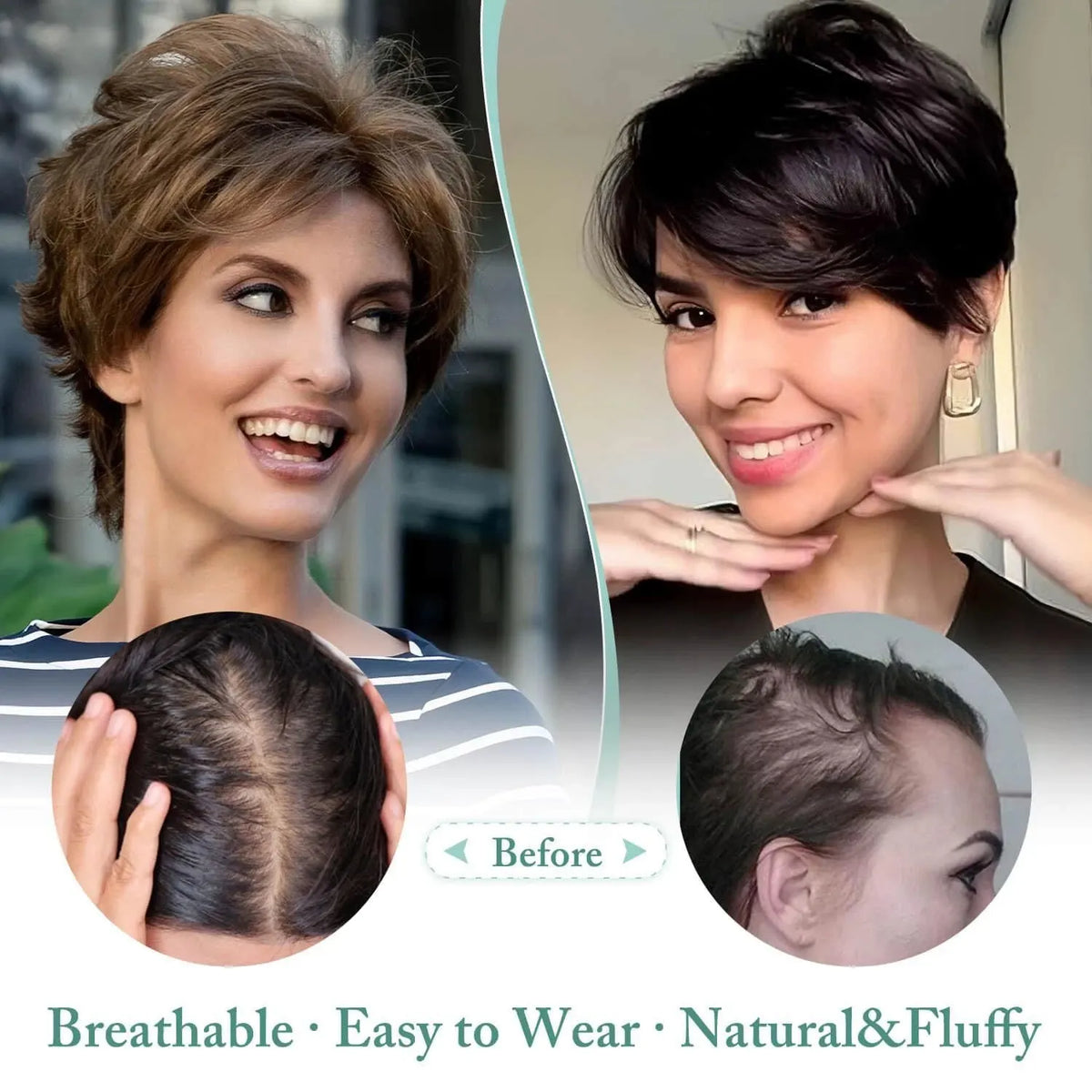 Breathable & Natural Short Hair Topper