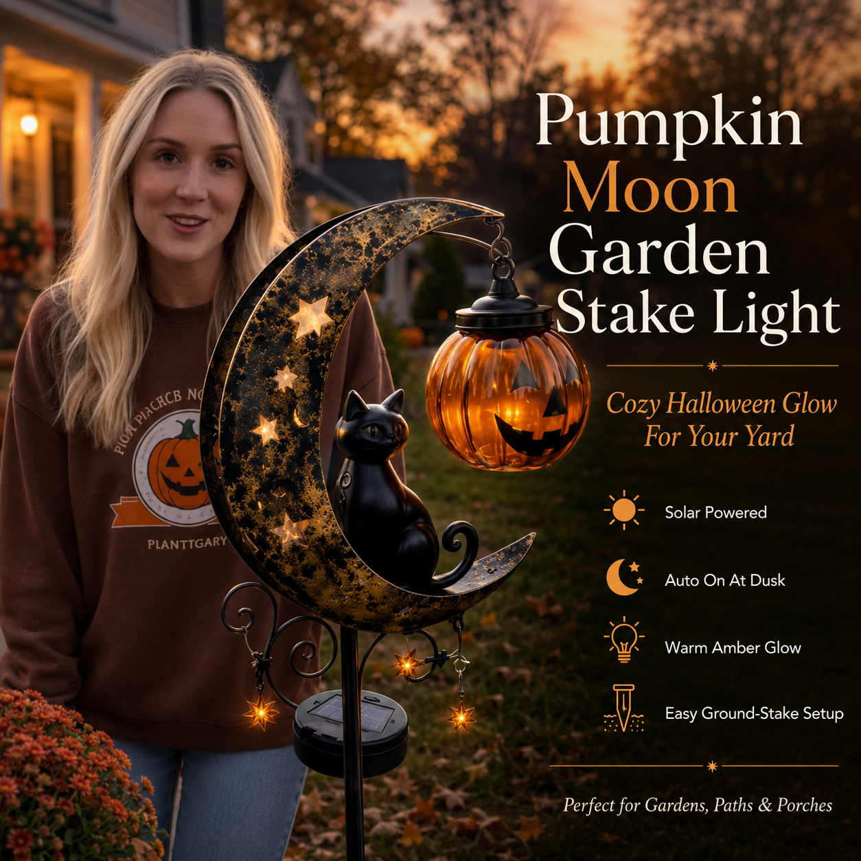🎃 Halloween Early Bird Sale 🎃 49% OFF Pumpkin Moon Garden Stake Light