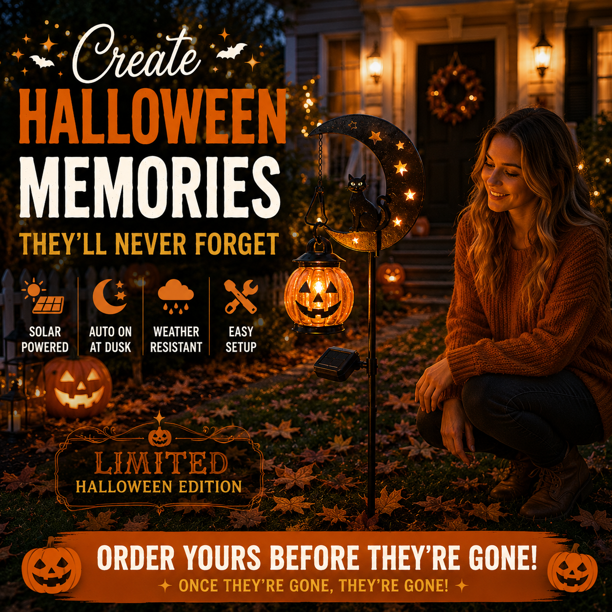 🎃 Halloween Early Bird Sale 🎃 49% OFF Pumpkin Moon Garden Stake Light