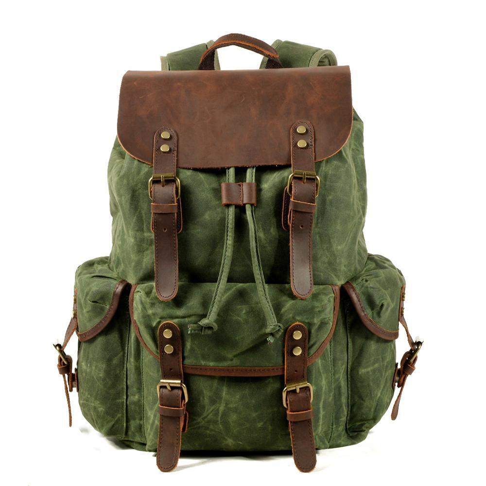 Vintage Waxed Canvas and Leather Backpack Mens