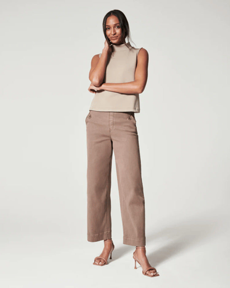 Women Stretch Tummy Control Twill Cropped Wide Leg Pant (BUY 2 FREE SHIPPING)