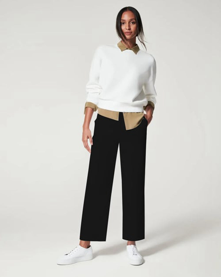Women Stretch Tummy Control Twill Cropped Wide Leg Pant (BUY 2 FREE SHIPPING)