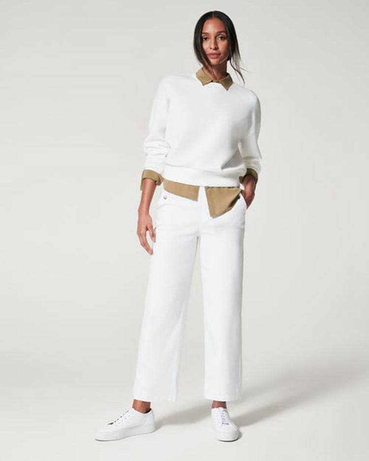 Women Stretch Tummy Control Twill Cropped Wide Leg Pant (BUY 2 FREE SHIPPING)