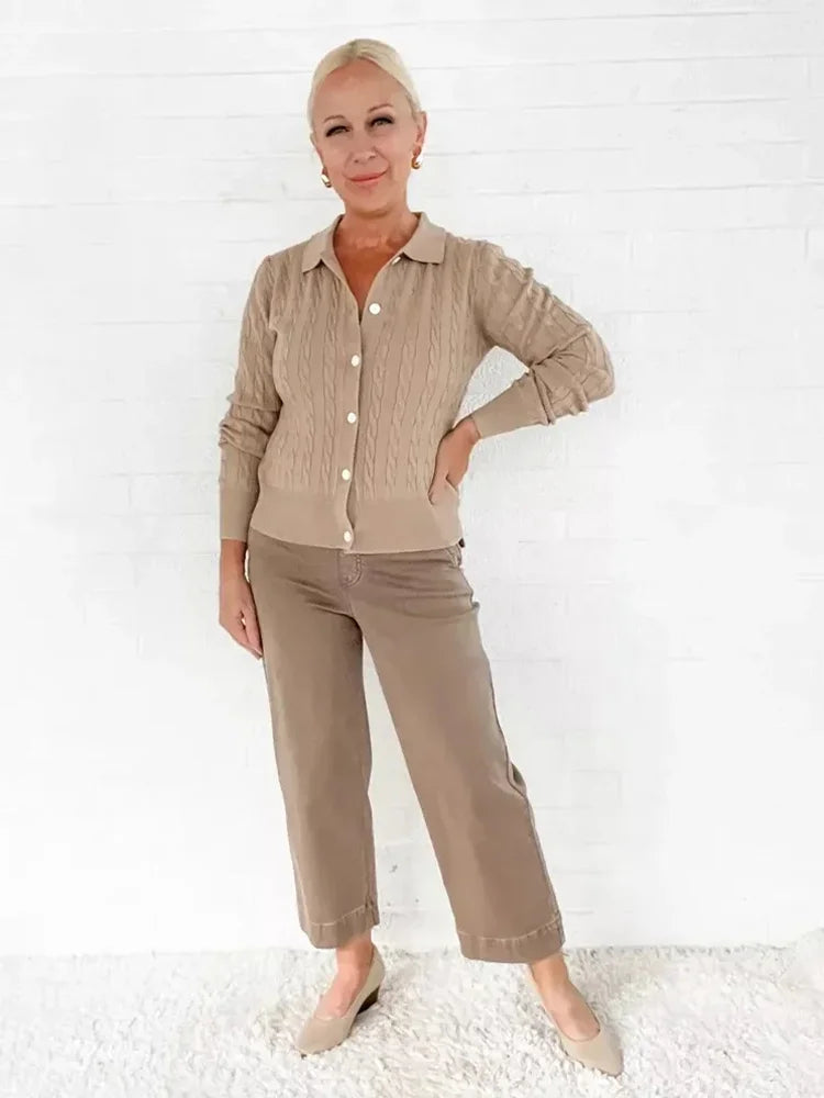 Women Stretch Tummy Control Twill Cropped Wide Leg Pant (BUY 2 FREE SHIPPING)