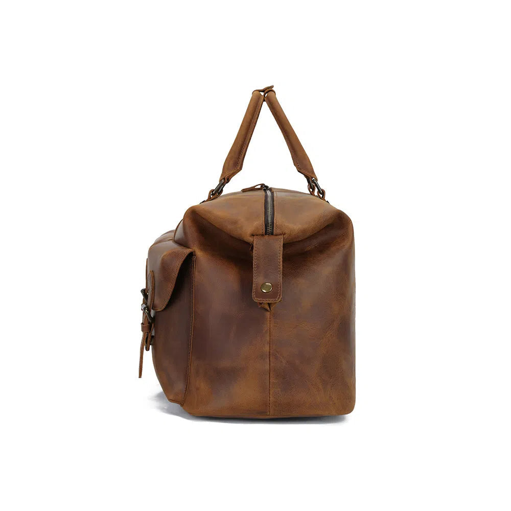 Vintage Leather Duffle Bag with Multiple Pockets