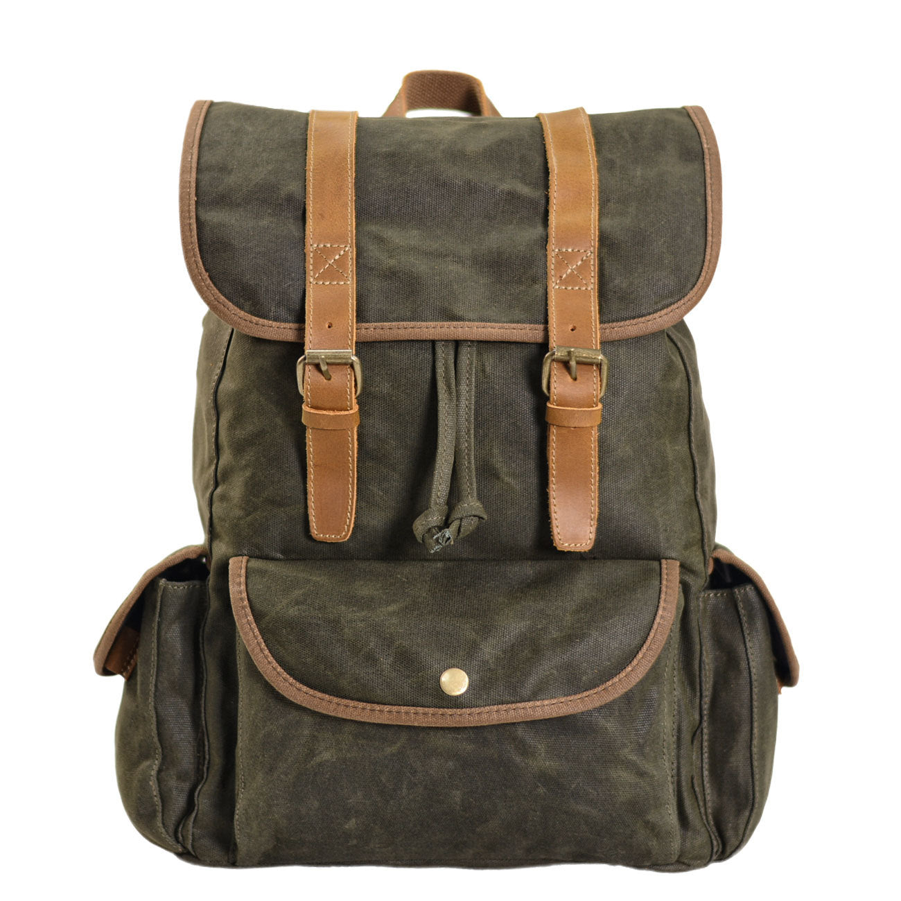 Waterproof Waxed Canvas Backpack with Leather Vintage