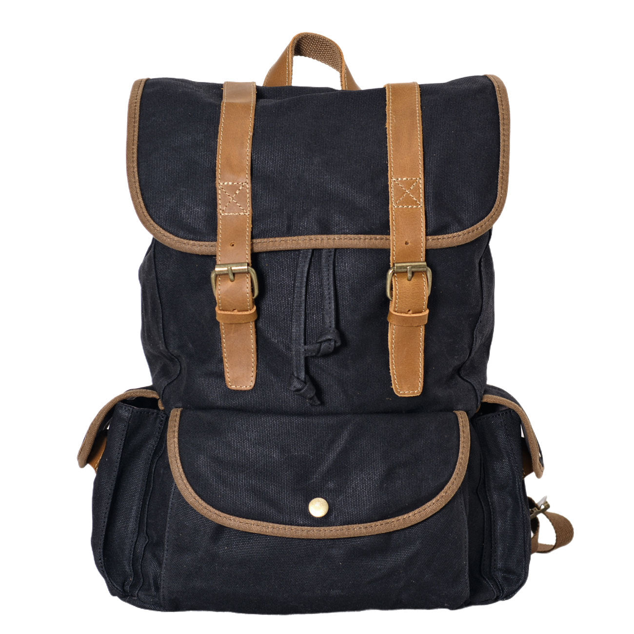 Waterproof Waxed Canvas Backpack with Leather Vintage