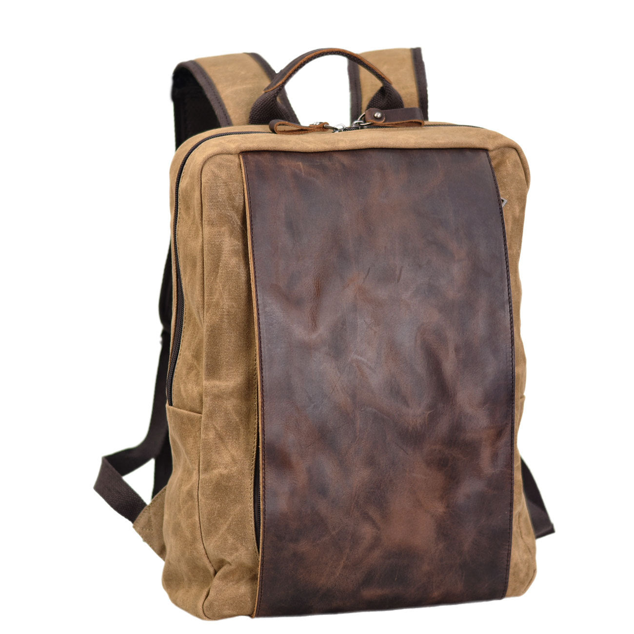 Waxed Canvas Backpack with Leather Waterproof