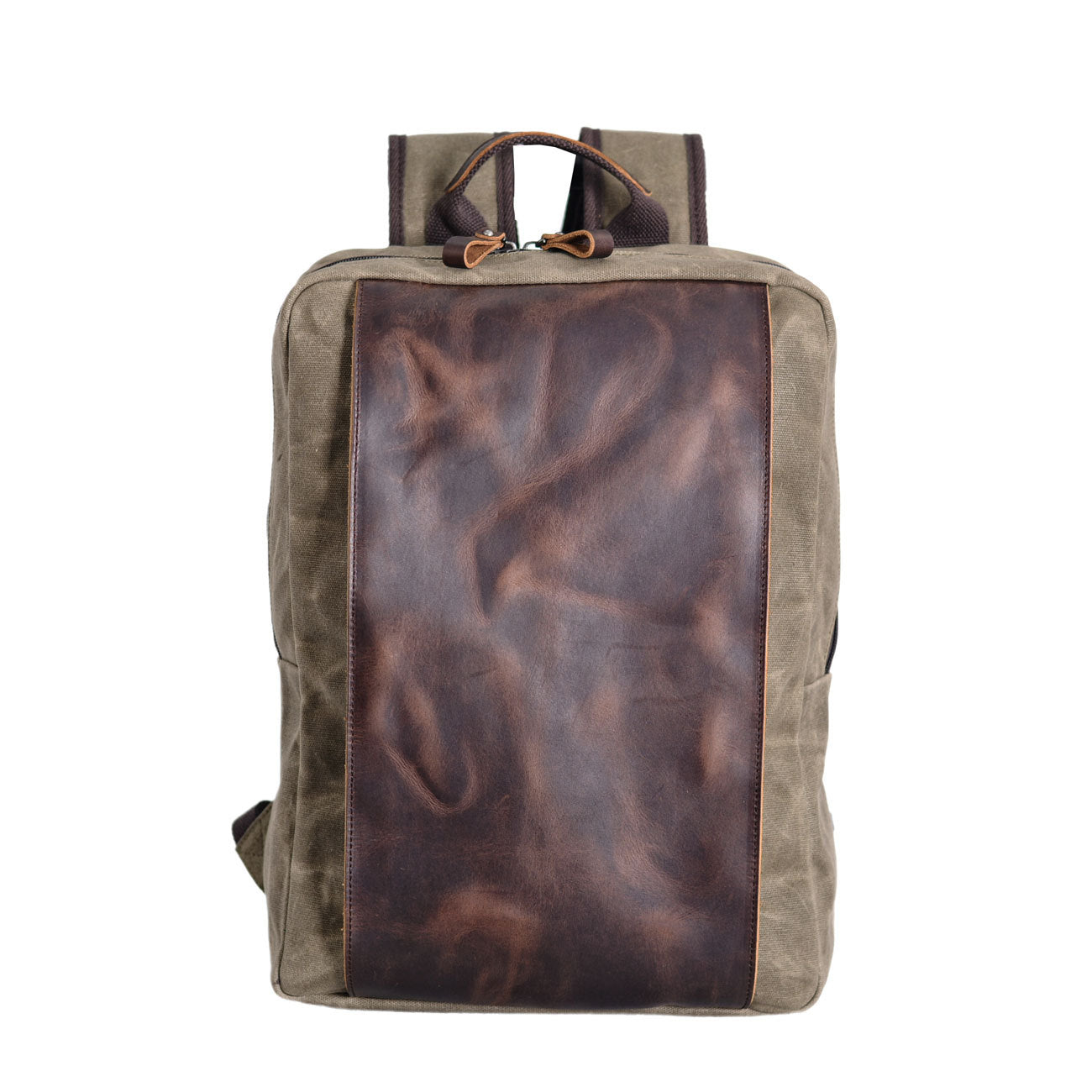 Waxed Canvas Backpack with Leather Waterproof